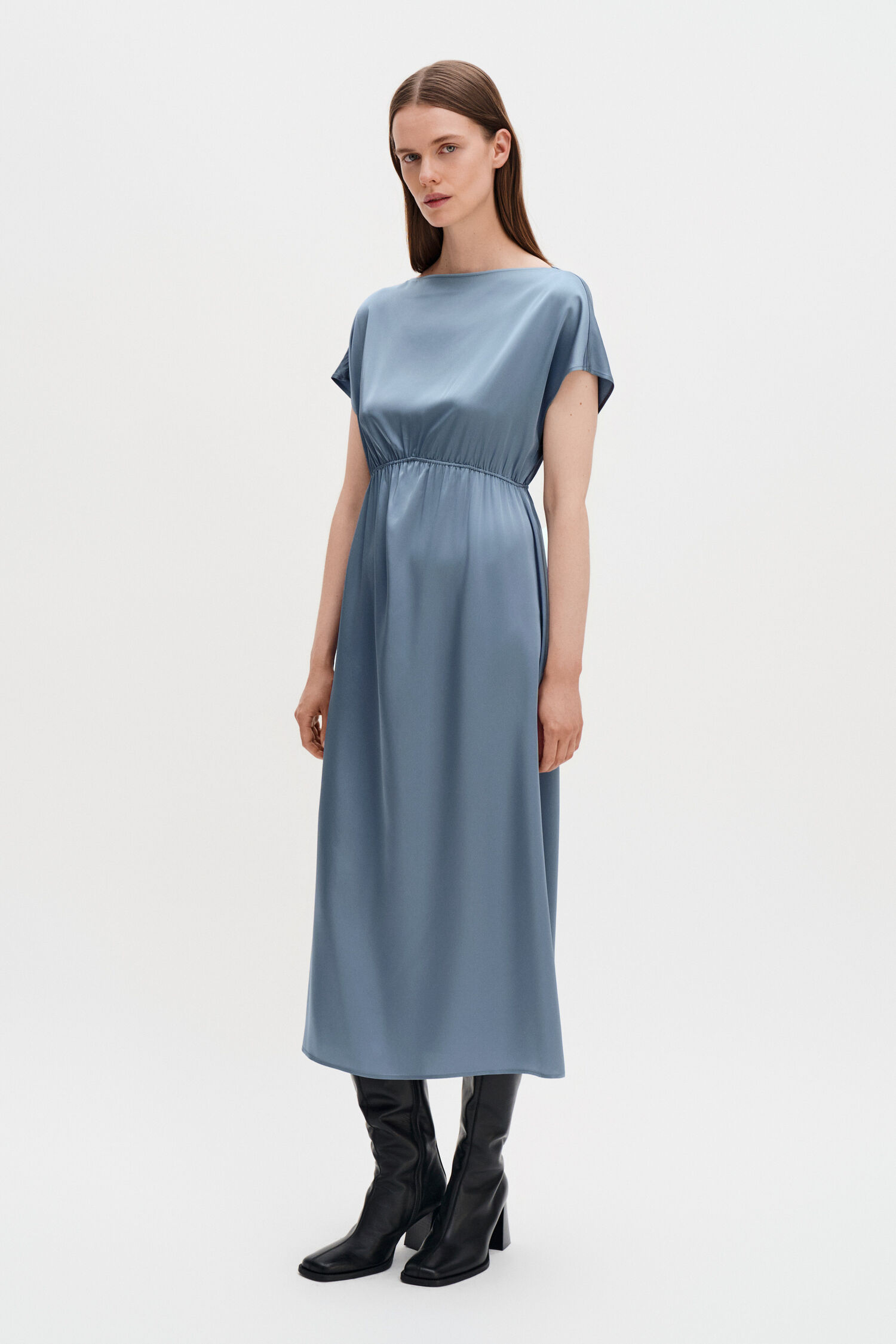Gathered Kimono Boatneck Dress