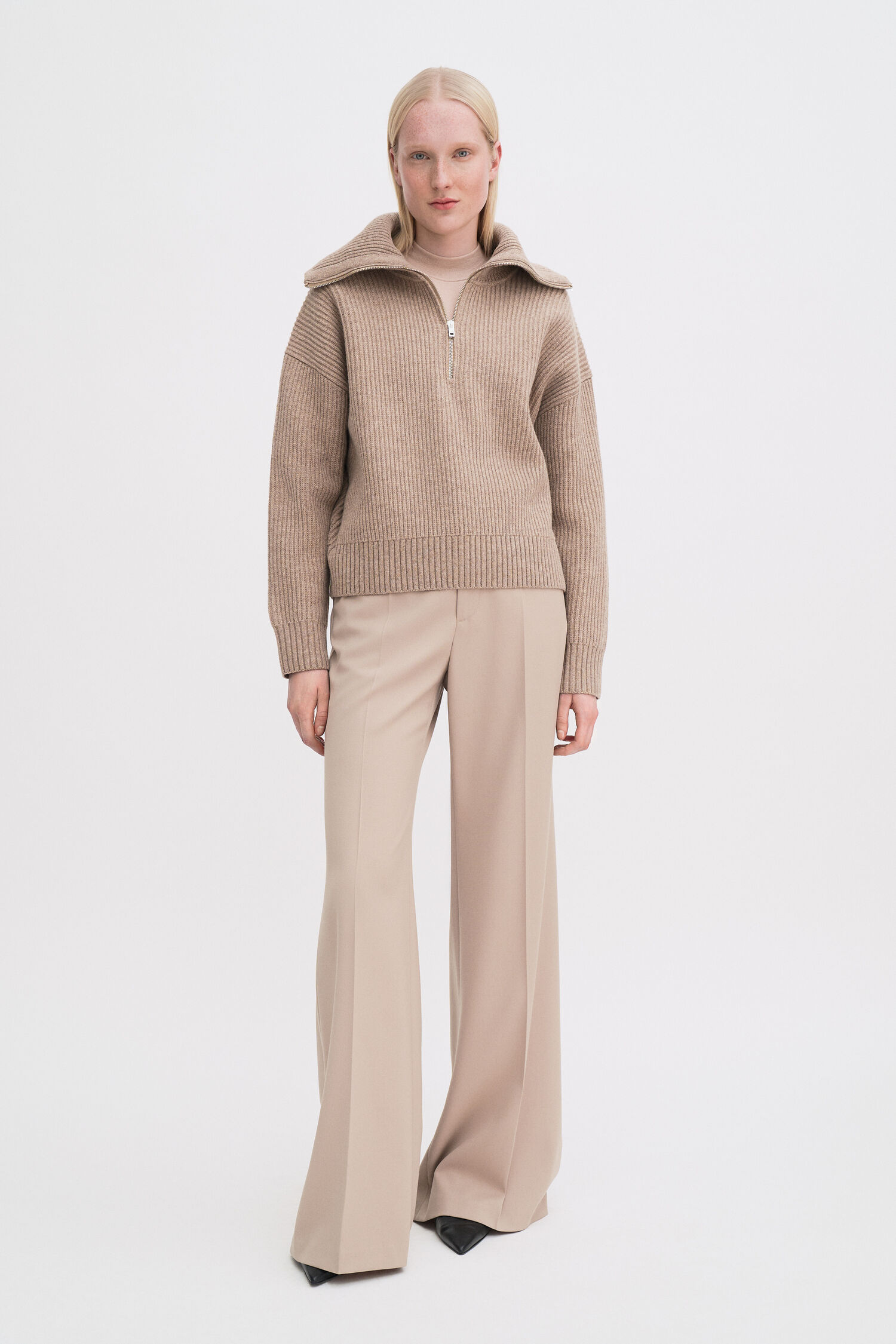 Ribbed Wool Half Zip Sweater