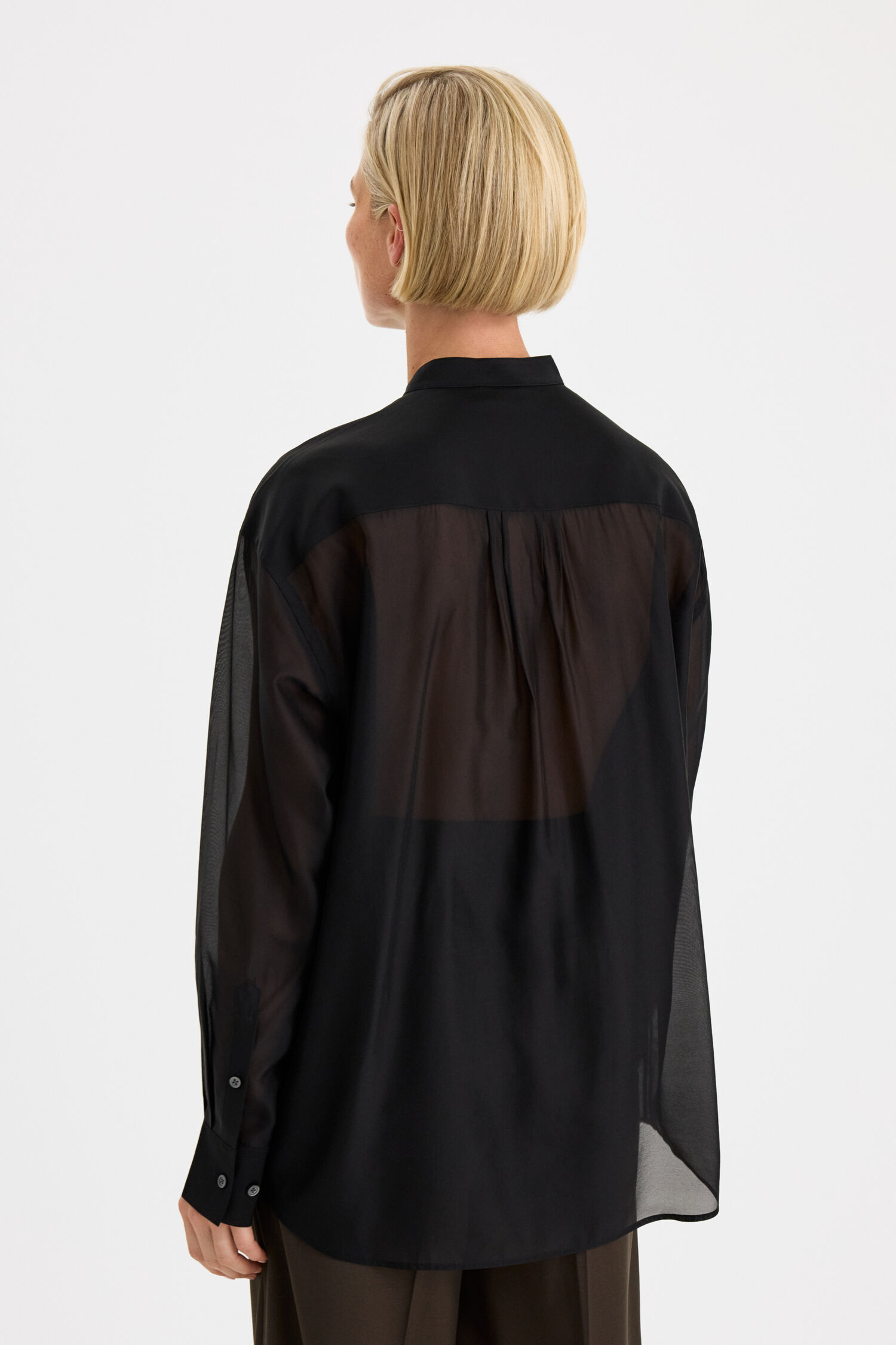Pleated Stand Collar Shirt