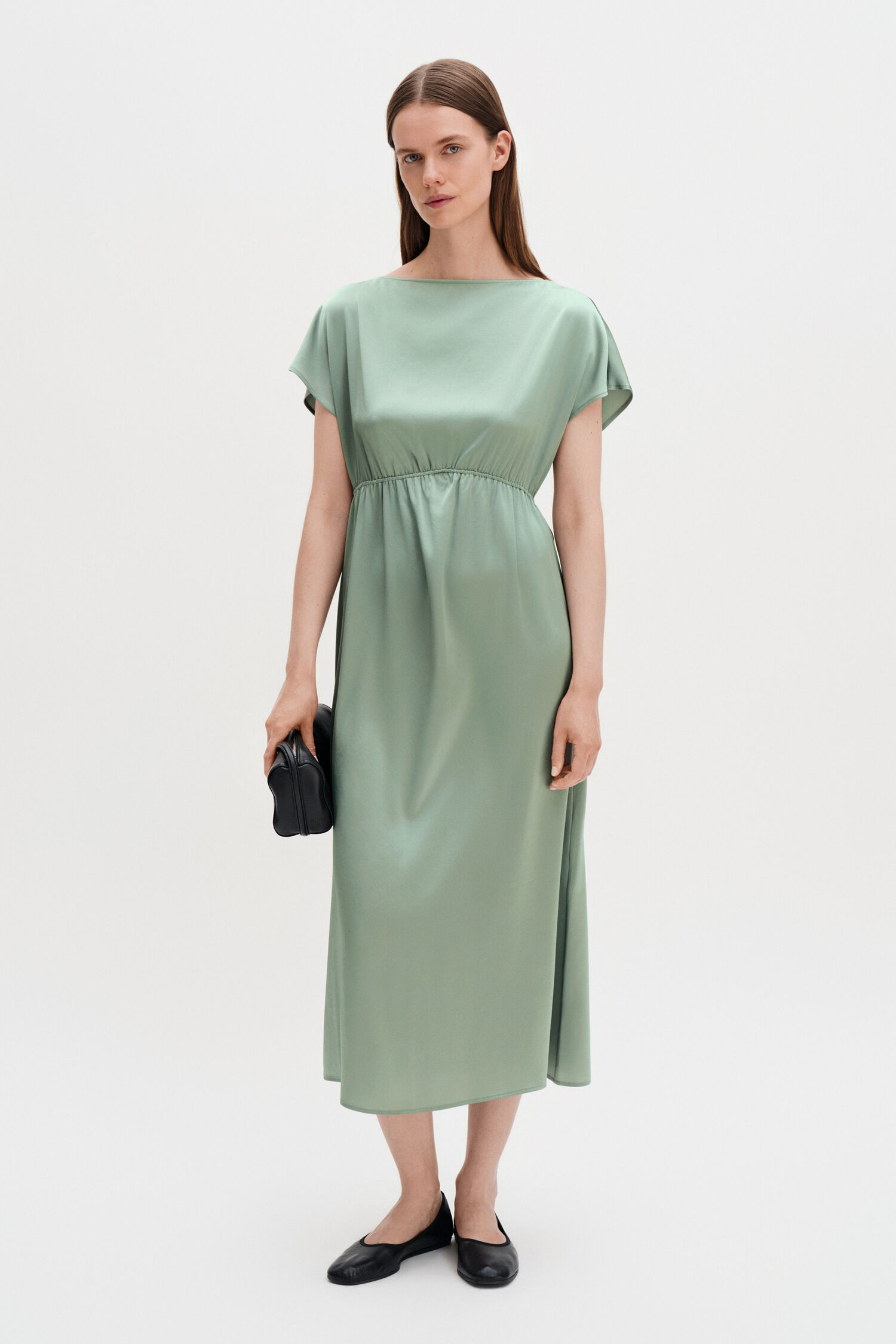 Gathered Kimono Boatneck Dress