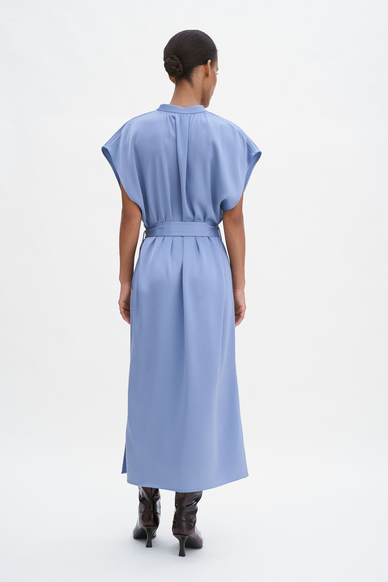 Belted Stand Collar Dress