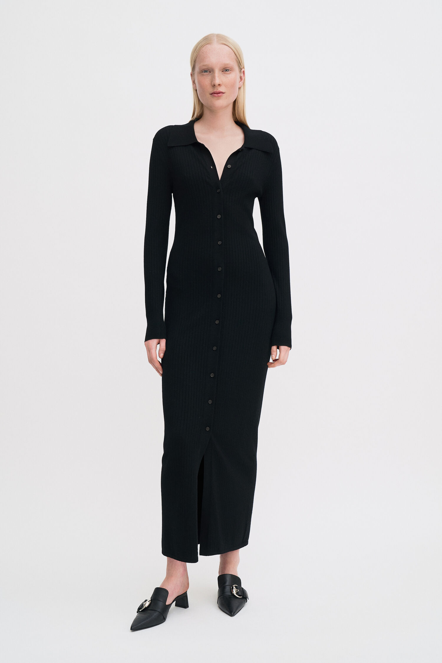 Ribbed Knit Shirt Dress