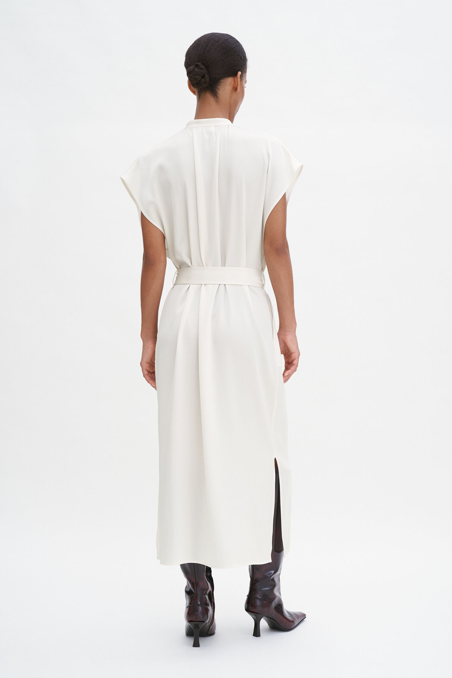 Belted Stand Collar Dress