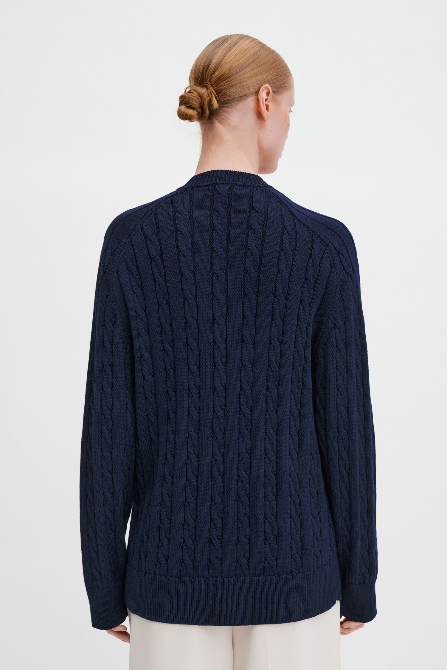 Braided Cotton V-Neck Sweater