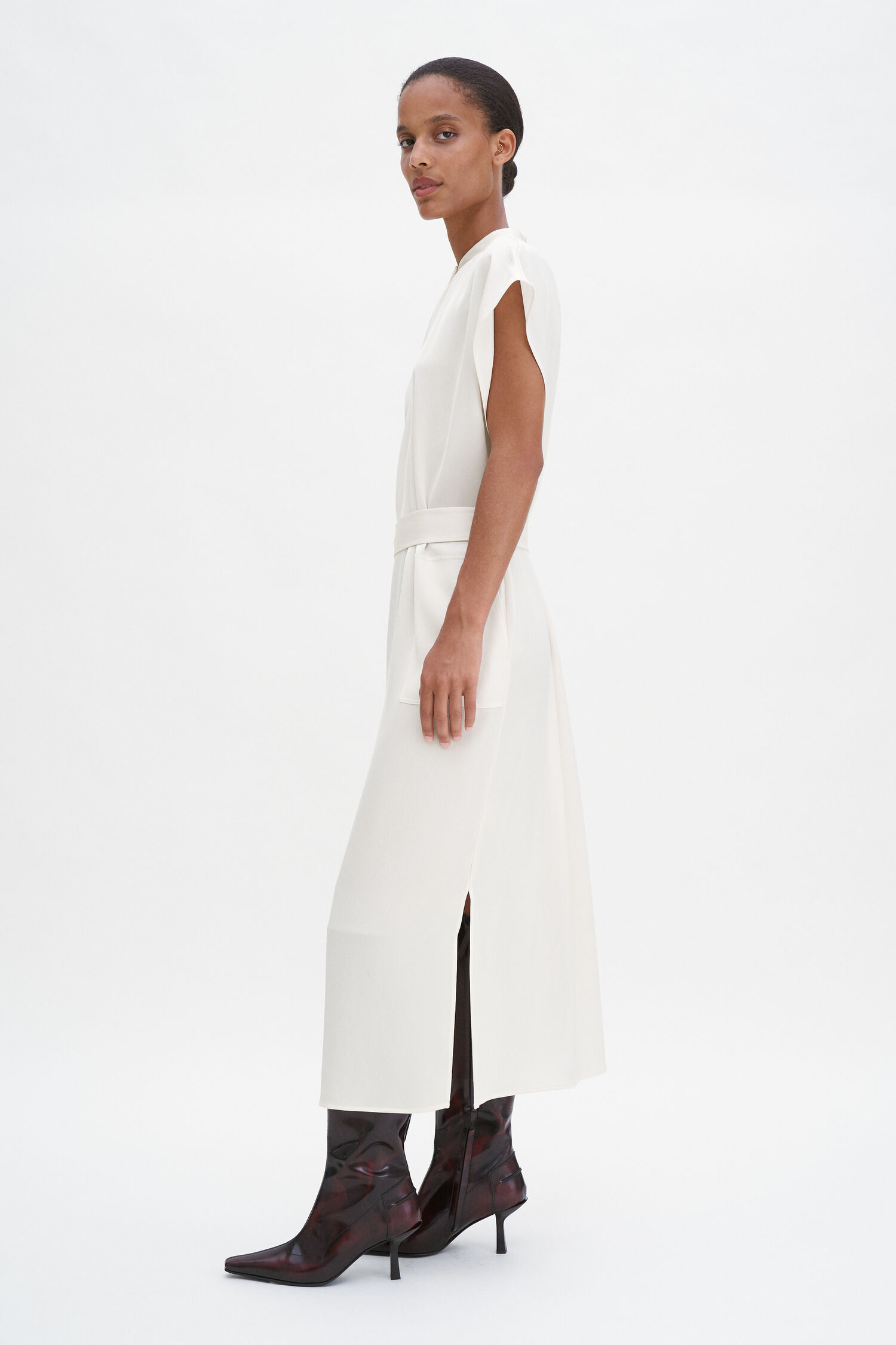 Belted Stand Collar Dress