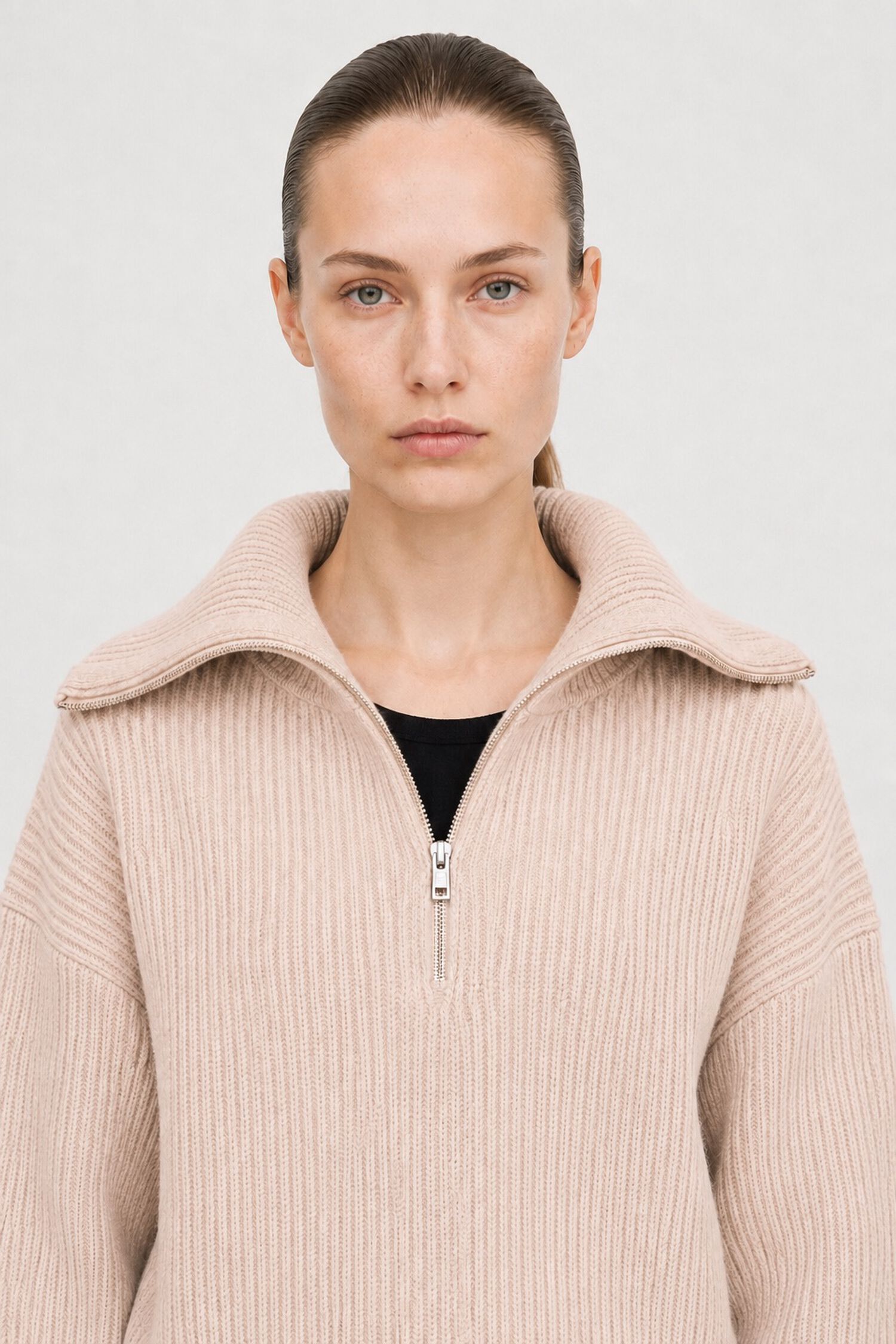 Ribbed Wool Half Zip Sweater