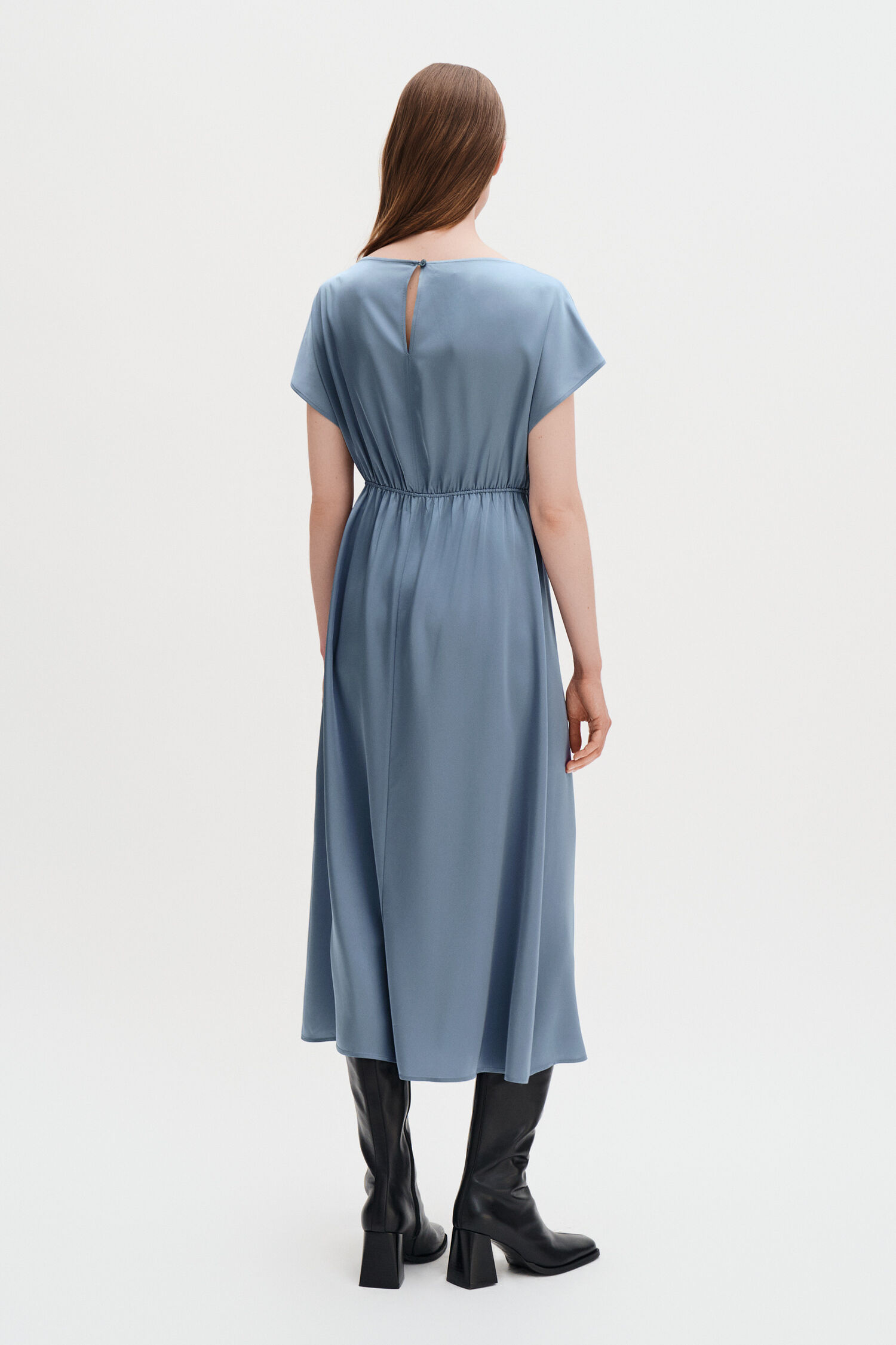 Gathered Kimono Boatneck Dress