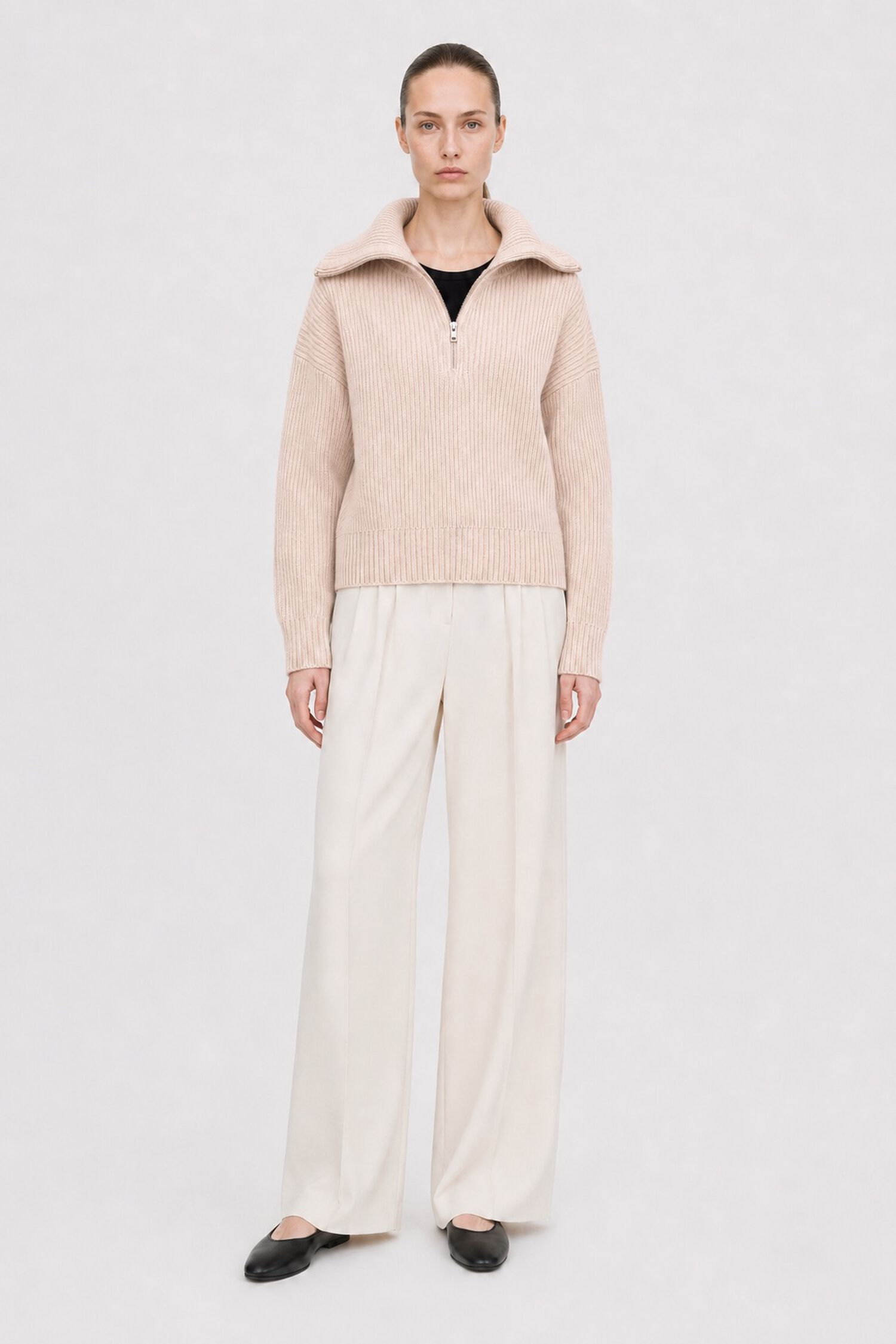 Ribbed Wool Half Zip Sweater