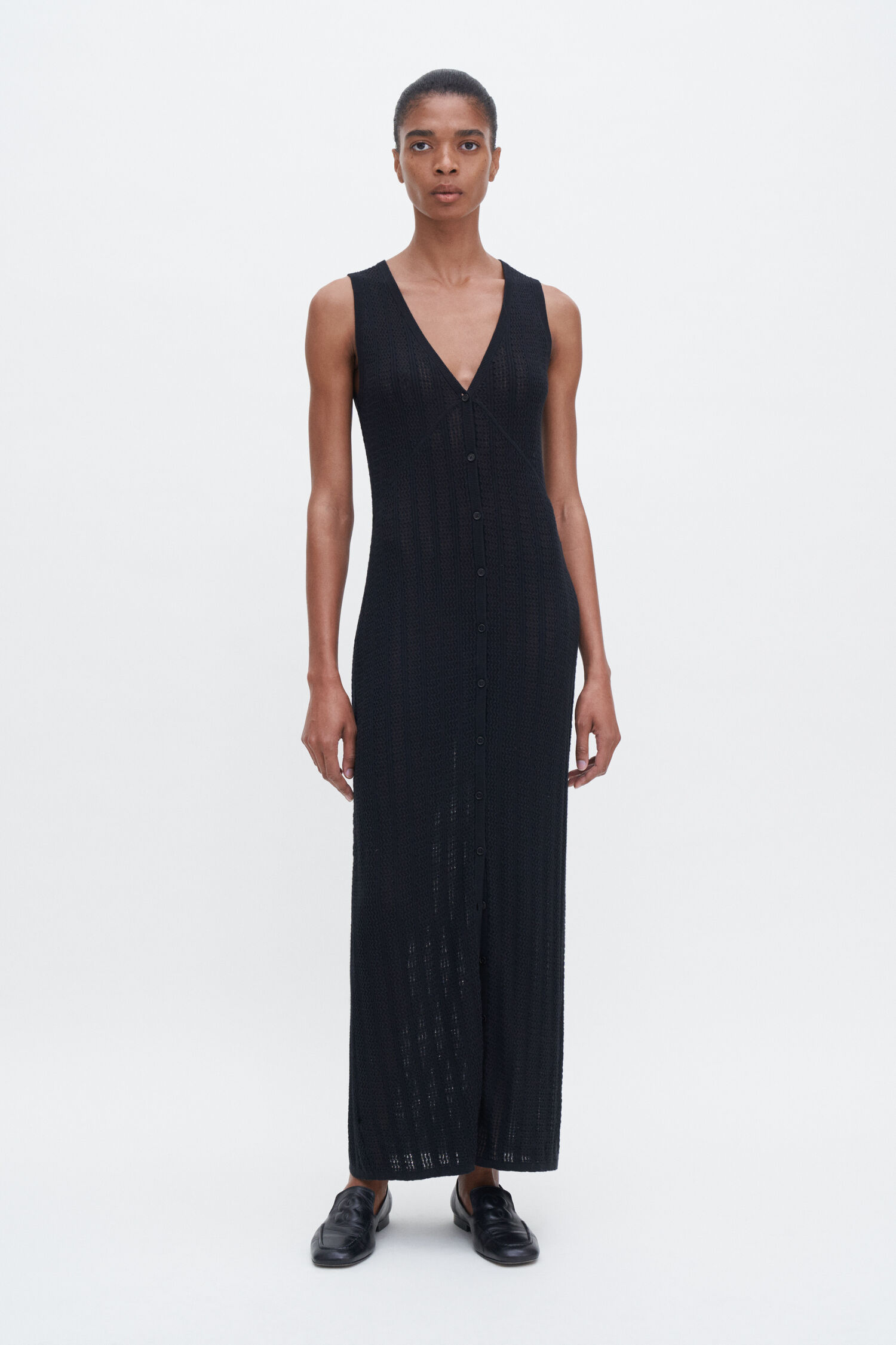 Buttoned Mesh Knit Dress