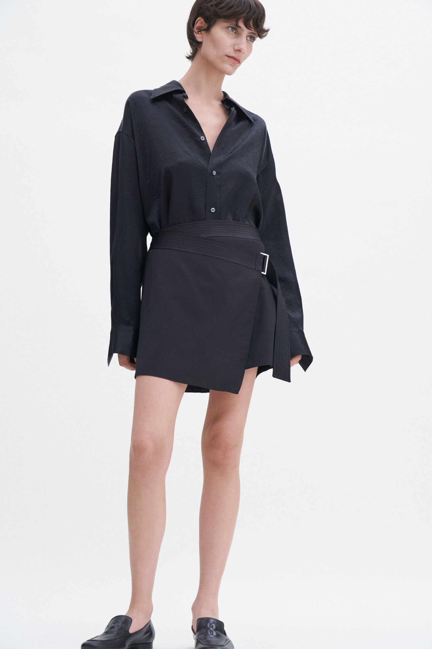 Belted Wool Wrap Skirt