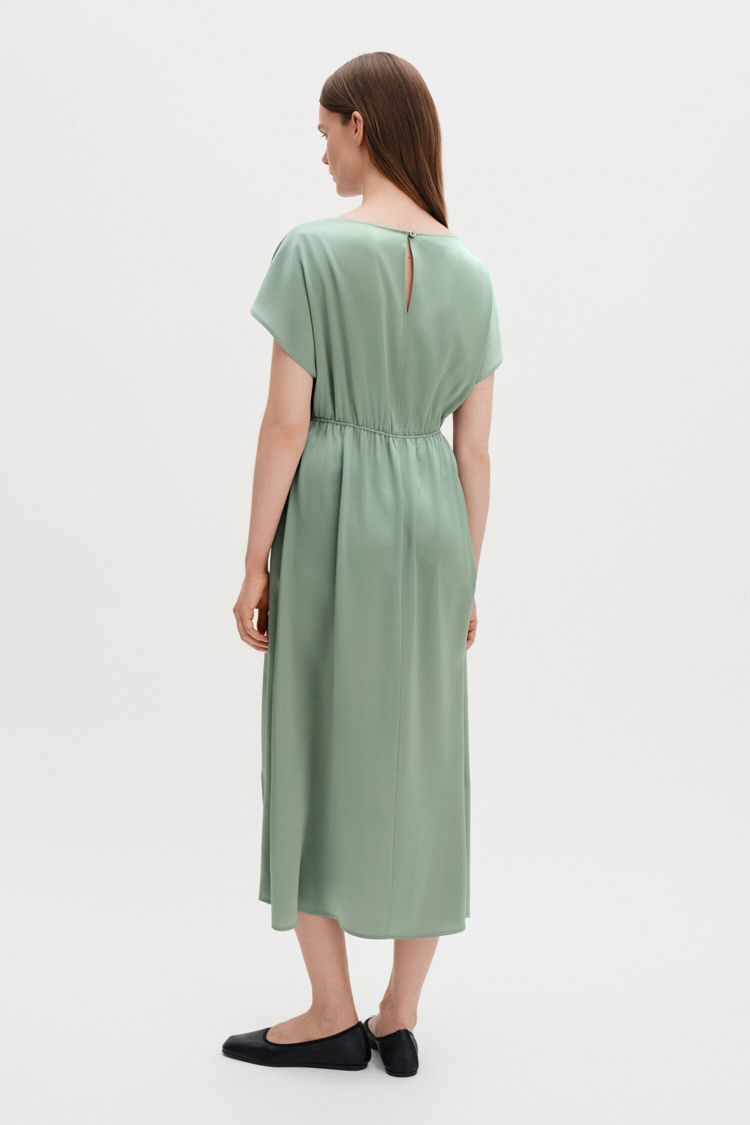 Gathered Kimono Boatneck Dress