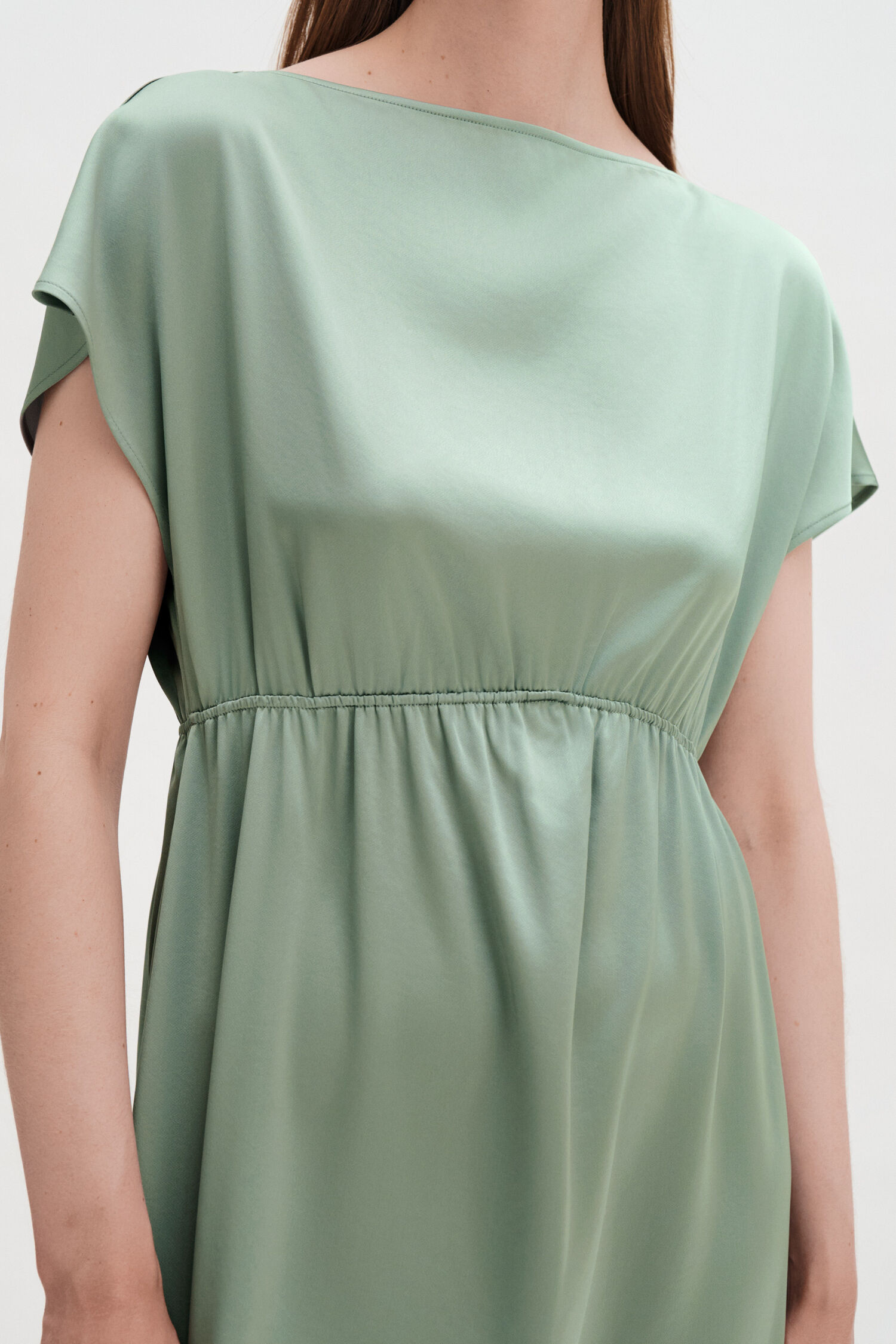Gathered Kimono Boatneck Dress