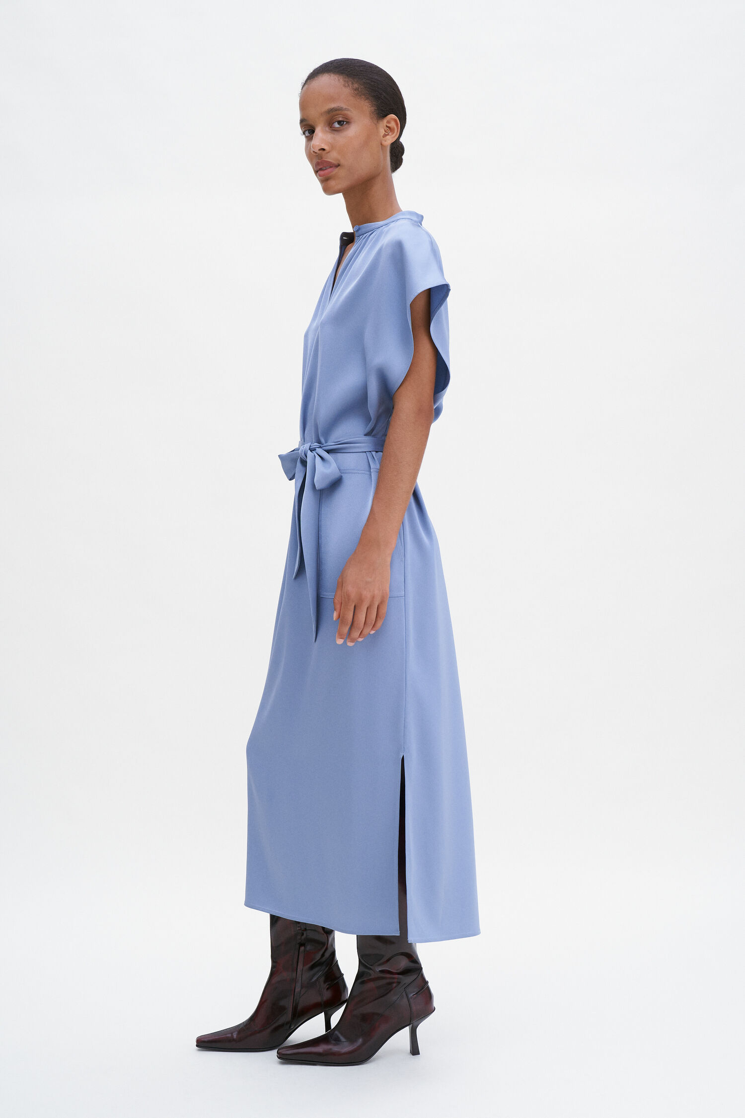 Belted Stand Collar Dress